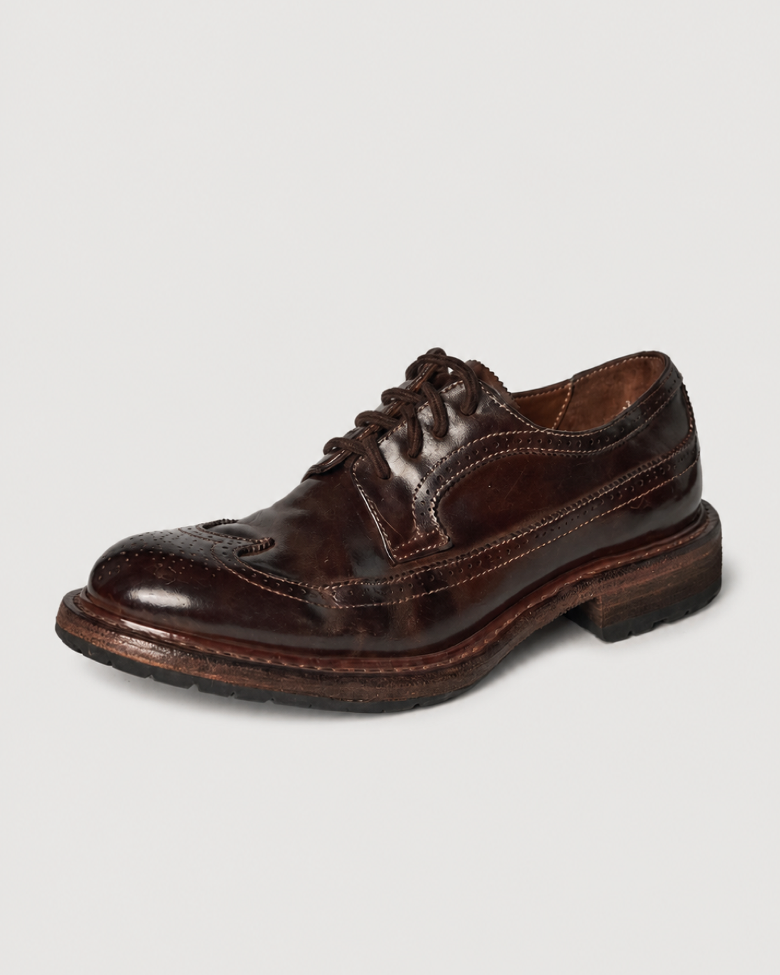Burgundy Shell Cordovan derby shoe showing its smooth polished surface