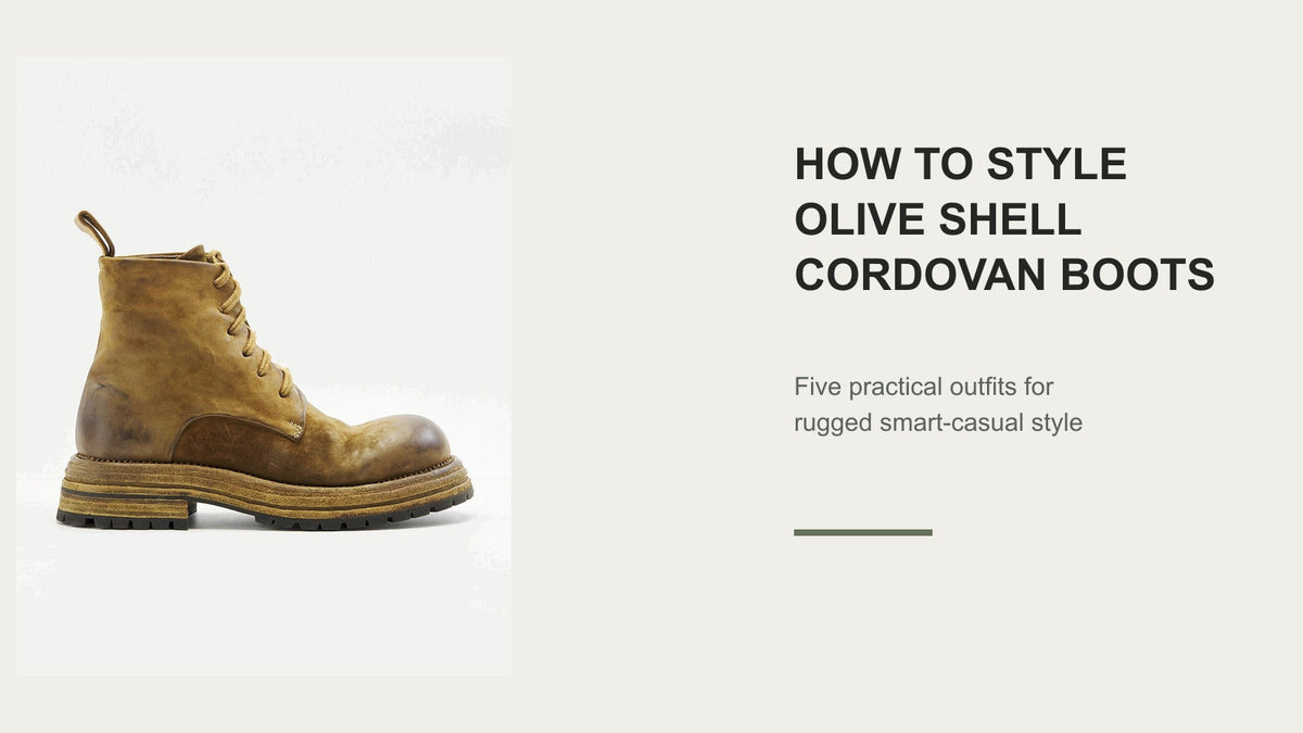 Olive Shell Cordovan work boot with a five-outfit styling guide