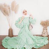 فستان نسائي بحزام وأكمام منتفخة