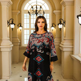 OrientC Hot Diamond Printed Robe Abaya SMT205