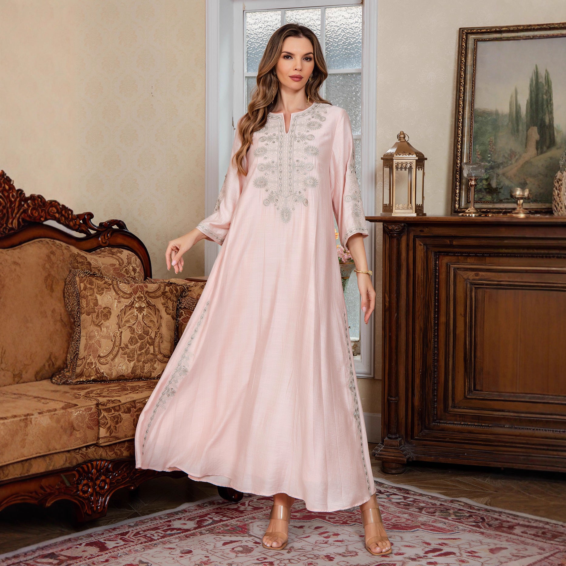 OrientC Abaya Rope Embroidered Long Dress SMT156