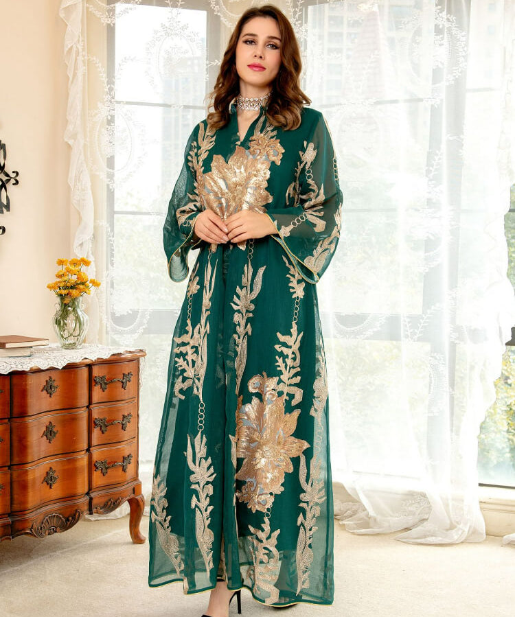 Women's Golden Bead Embroidered Jalabiya