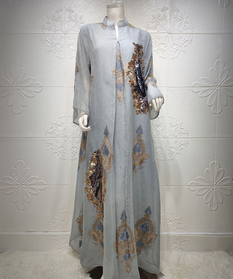 Women's Bead Embroidered Mesh Dress Jalabiya AB104