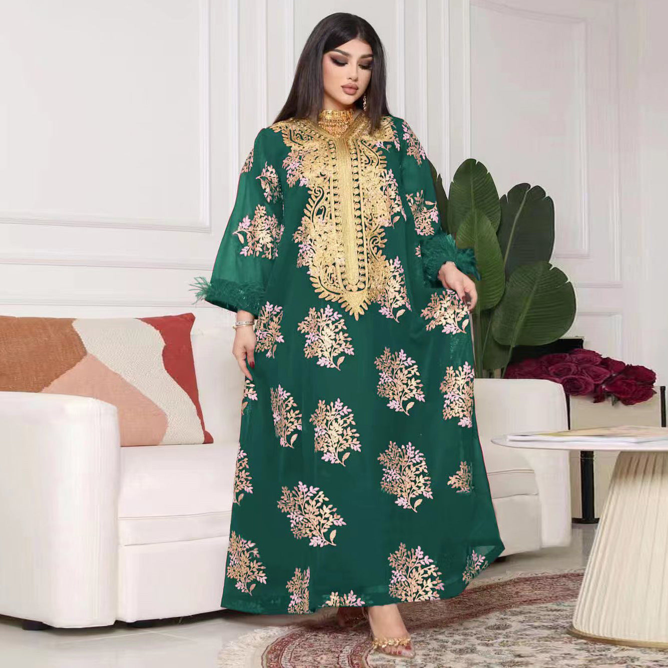 Women's Embroidered Floral Jalabiya AB214