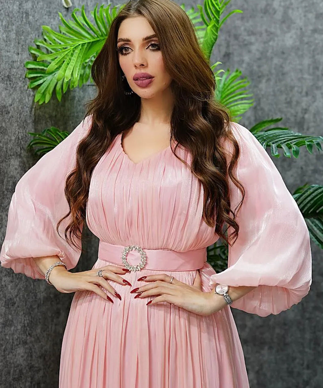 Women's Pleated Shining Waist Dress