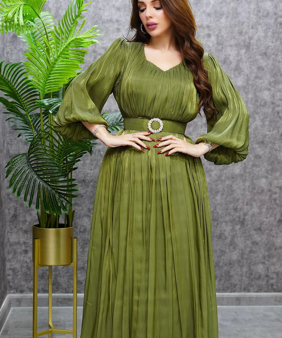 Women's Pleated Shining Waist Dress