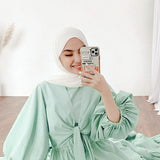 فستان نسائي بحزام وأكمام منتفخة