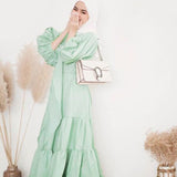 فستان نسائي بحزام وأكمام منتفخة