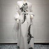 Special offer V-Neck Embroidered Long Sleeve Lace-Up Dress AB268