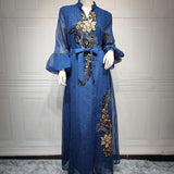 Special offer V-Neck Embroidered Long Sleeve Lace-Up Dress AB268