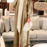 Bright Satin Beaded Solid Color Dress Set Two-Piece Set MQ048