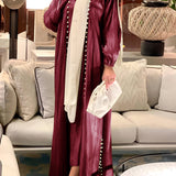 Bright Satin Beaded Solid Color Dress Set Two-Piece Set MQ048