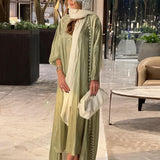 Bright Satin Beaded Solid Color Dress Set Two-Piece Set MQ048