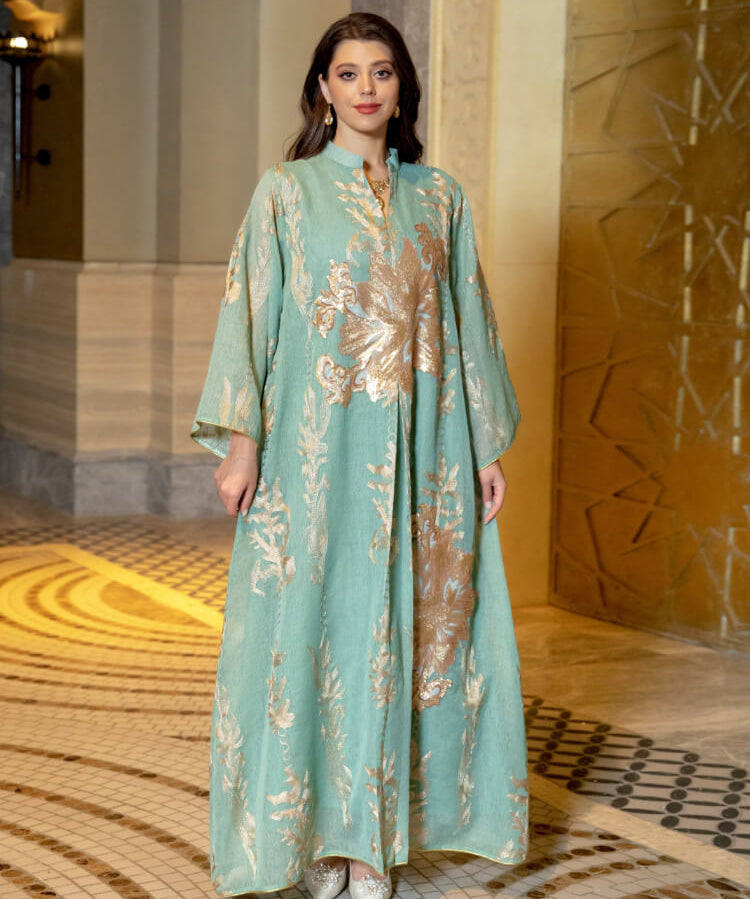 Women's Golden Bead Embroidered Jalabiya