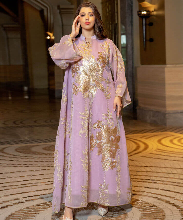 Women's Golden Bead Embroidered Jalabiya