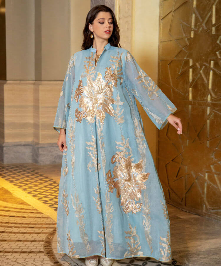 Women's Golden Bead Embroidered Jalabiya