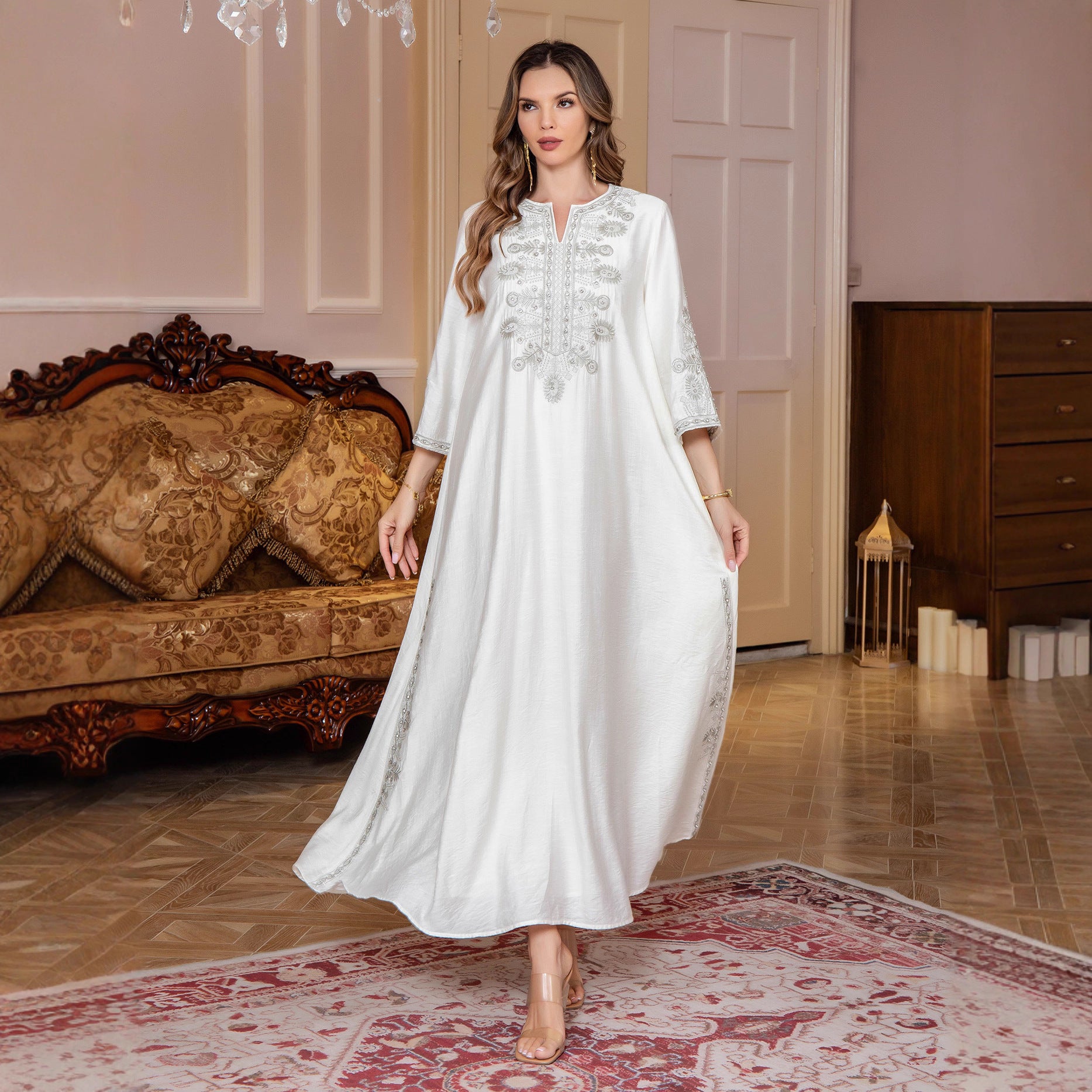 OrientC Abaya Rope Embroidered Long Dress SMT156