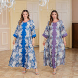 OrientC Printed Diamond-Encrusted Long Dress Abaya SMT223