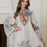 OrientC Embroidered Printed Robe  Abaya SMT233