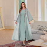 OrientC Two Piece Dress Embroidered Mesh Abaya SMT146