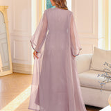 OrientC Two Piece Dress Embroidered Mesh Abaya SMT146
