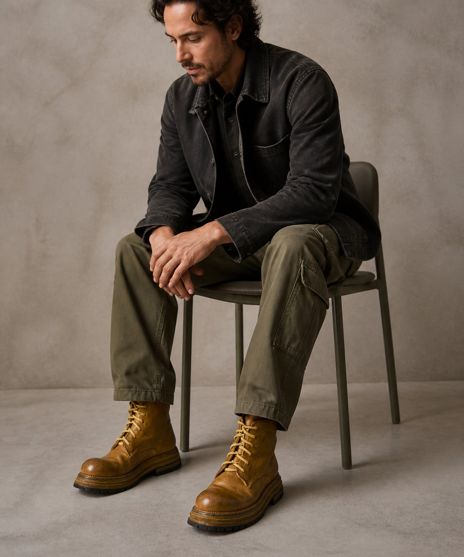 80032-2 horse leather shoes half-body styling outfit image