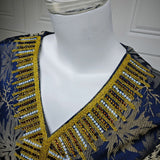 AB489 Jacquard Embroidery Rhinestone Jalabiya