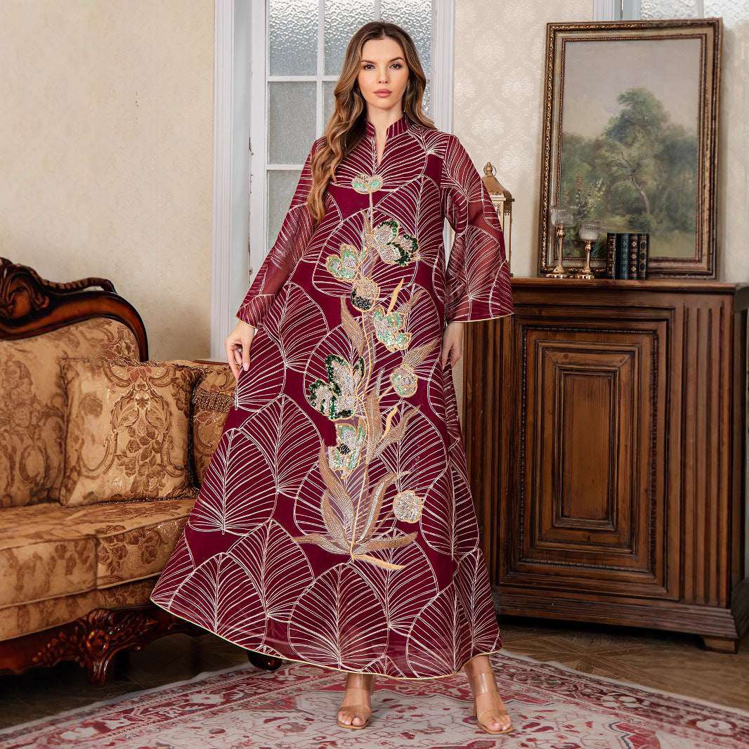 OrientC Embroidered Lace Dress Abaya SMT161