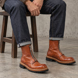 GR05 Coffee washed horsehide boots worn with indigo denim