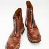 GR05 Coffee front-zip horsehide boots, front angle