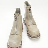 GR05 Glacier Gray front-zip horsehide boots, front angle