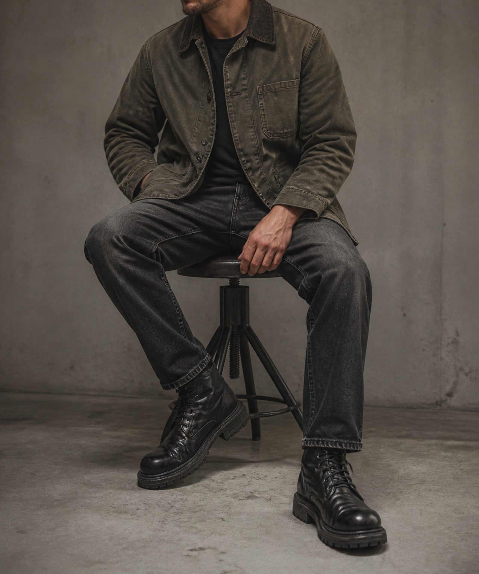 GT002-8 horse leather shoes half-body styling outfit image