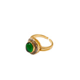 "Emerald Wreathed in Gold" green glazed diamond inlaid open-ended ring JA013