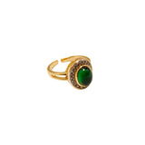 "Emerald Wreathed in Gold" green glazed diamond inlaid open-ended ring JA013