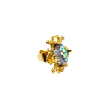 Blue Glass Ring with Adjustable Ring Opening JA022