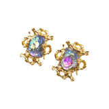 "Lava Blue Glass Glow"Gavilane the King of Retro Chaparelli Blue Aurora Glass Earclip JA025