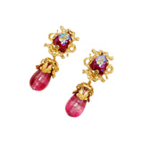 Red Chapalli Glass Water Drop Shoulder Sweep Eardrops Ear Clip JA015