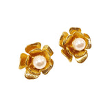 Vintage camellia imitation pearl ear clip three-dimensional flower JA003