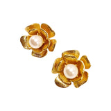 Vintage camellia imitation pearl ear clip three-dimensional flower JA003
