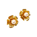 Vintage camellia imitation pearl ear clip three-dimensional flower JA003