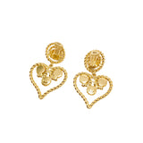 "Glass Heart Flame"Vintage red green glass  clip on earrings heart JA001