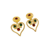 "Glass Heart Flame"Vintage red green glass  clip on earrings heart JA001