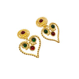 "Glass Heart Flame"Vintage red green glass  clip on earrings heart JA001