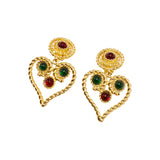 "Glass Heart Flame"Vintage red green glass  clip on earrings heart JA001
