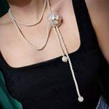 Long imitation pearl necklace with multiple layers JA043