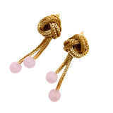 Vintage woven sweeping shoulder hanging design earrings pink natural jade JA034