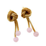 Vintage woven sweeping shoulder hanging design earrings pink natural jade JA034