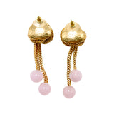 Vintage woven sweeping shoulder hanging design earrings pink natural jade JA034