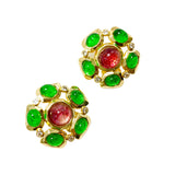 Red and green two-color glass splicing flower ear clip JA002