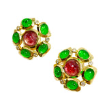 Red and green two-color glass splicing flower ear clip JA002